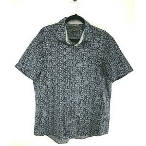 Michael Kors Short Sleeve Button Down Shirt Blue Logo Print Size L Classic Fit